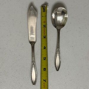 Wm. A. Rogers A1 Mystic Coronet Silverplate Butter Knife Sugar & Shell Spoon Set